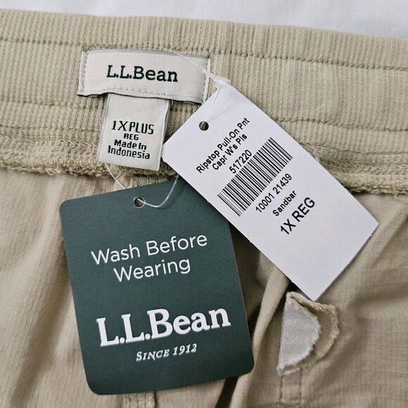 LL Bean Pants Womens 1X Sandbar Ripstop Pull On Capri Drawstring Outdoor NWT - Picture 2 of 10